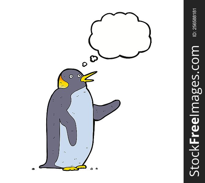 Cartoon Penguin Waving With Thought Bubble