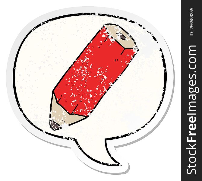Cartoon Pencil And Speech Bubble Distressed Sticker