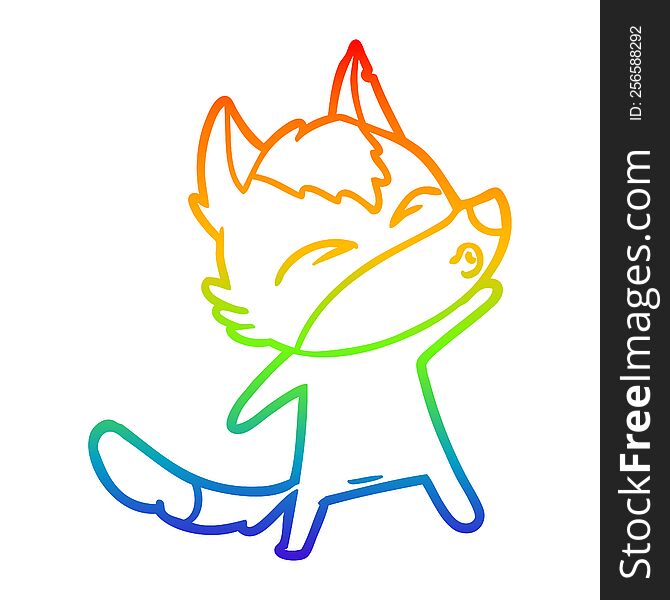 Rainbow Gradient Line Drawing Cartoon Wolf Pouting