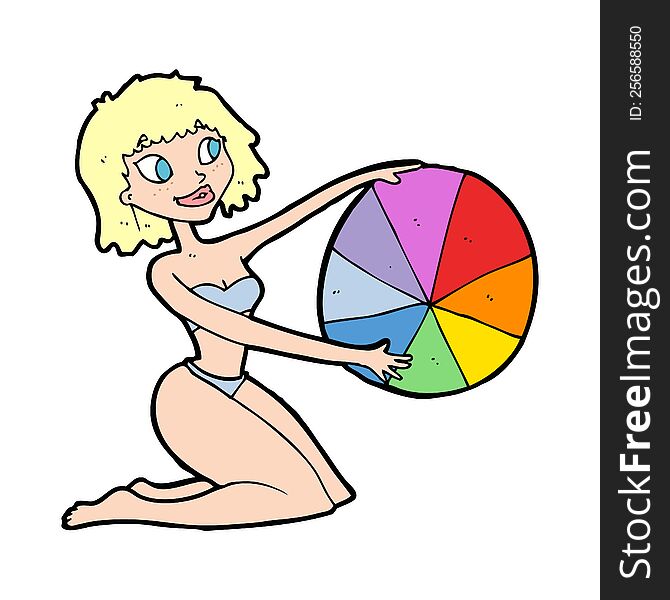 cartoon bikini girl with beach ball