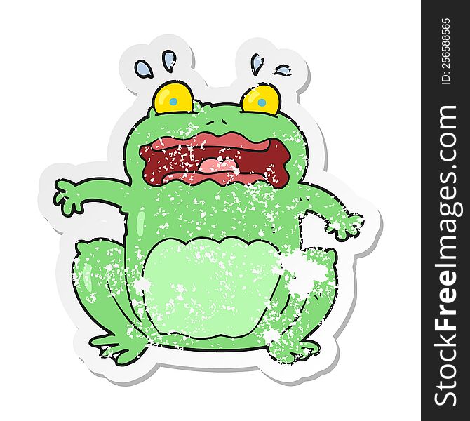 Retro Distressed Sticker Of A Cartoon Funny Frightened Frog