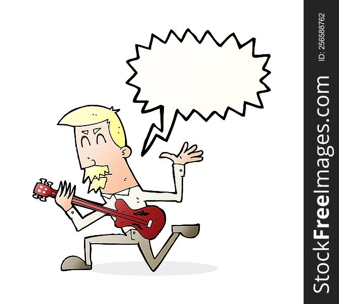 Cartoon Man Playing Electric Guitar With Speech Bubble