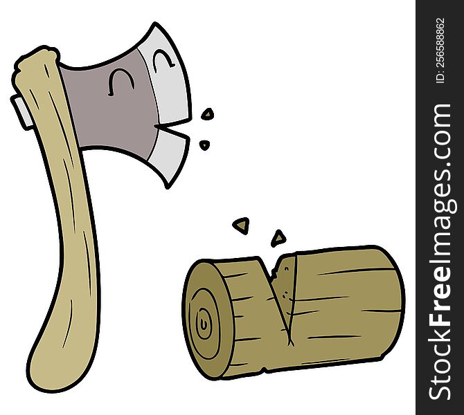 cartoon axe chopping wood. cartoon axe chopping wood