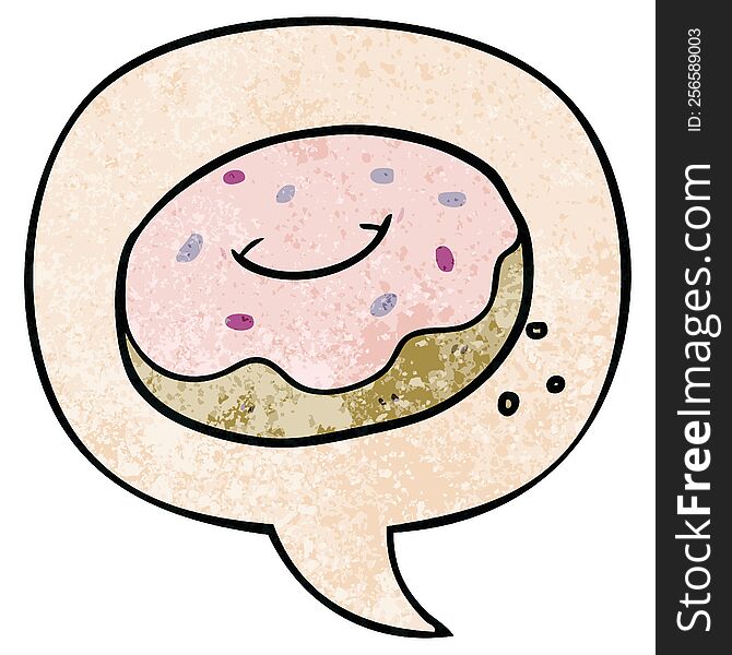 Cartoon Donut And Sprinkles And Speech Bubble In Retro Texture Style