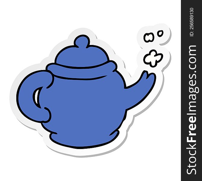 Sticker Cartoon Doodle Of A Blue Tea Pot