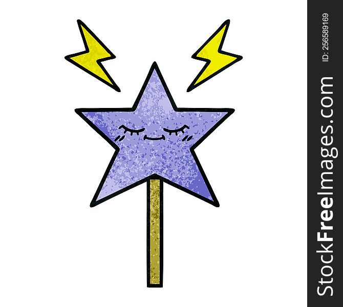 retro grunge texture cartoon of a magic wand