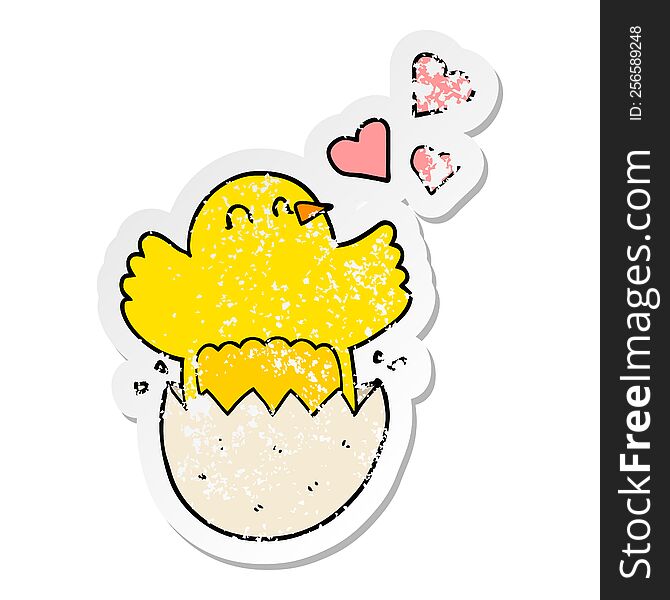 distressed sticker of a cute hatching chick cartoon