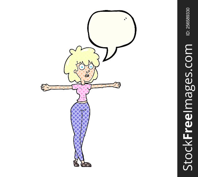 Comic Book Speech Bubble Cartoon Woman Spreading Arms