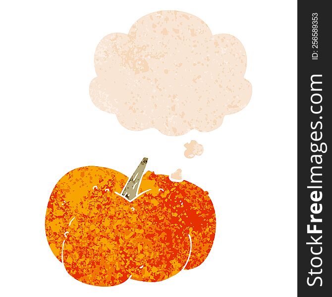 Cartoon Pumpkin Squash And Thought Bubble In Retro Textured Style