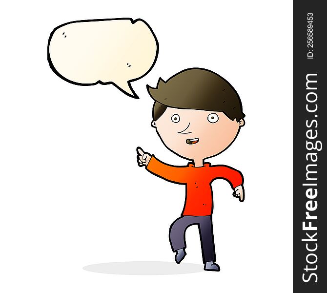 Cartoon Happy Pointing With Speech Bubble