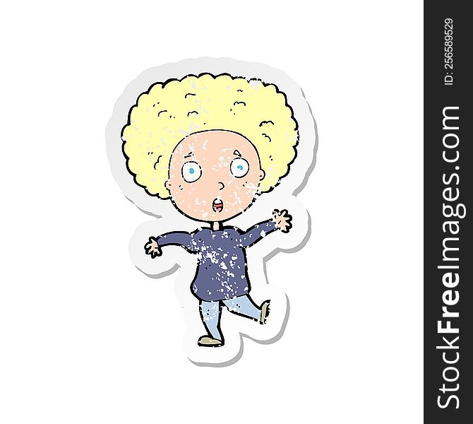Retro Distressed Sticker Of A Cartoon Startled Person