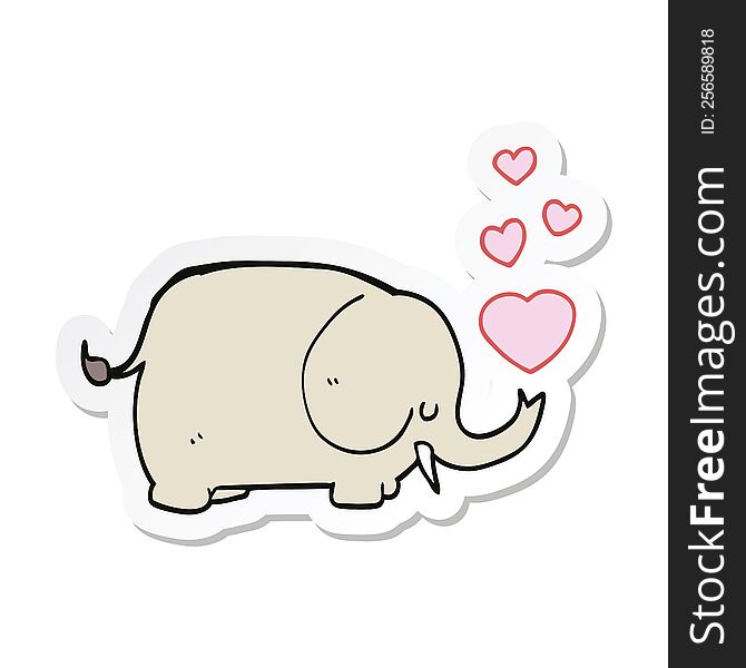 Sticker Of A Cute Cartoon Elephant With Love Hearts