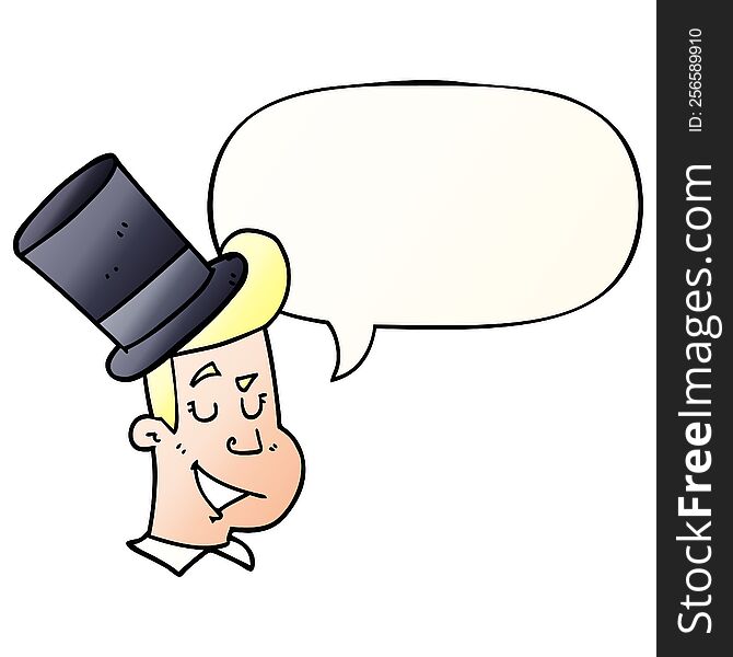 cartoon man wearing top hat and speech bubble in smooth gradient style