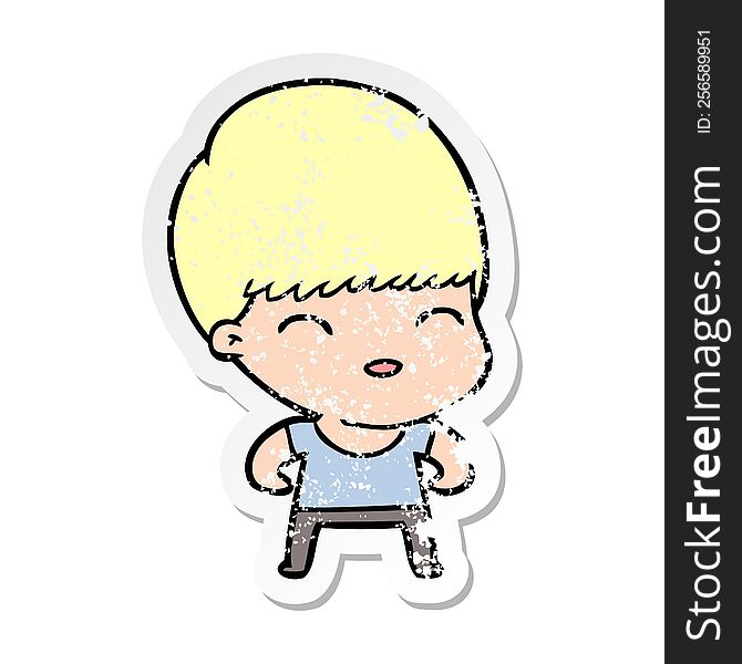 Distressed Sticker Of A Happy Cartoon Boy