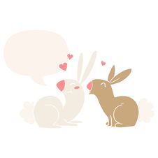 Cartoon Rabbits In Love And Speech Bubble In Retro Style Royalty Free Stock Image
