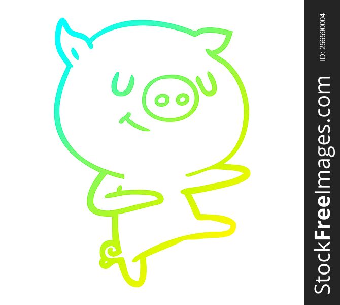 Cold Gradient Line Drawing Happy Cartoon Pig Dancing