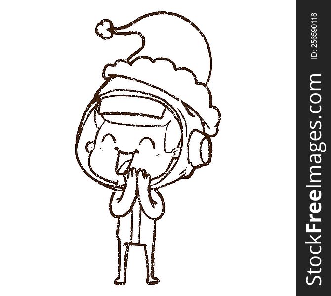 Christmas Astronaut Charcoal Drawing