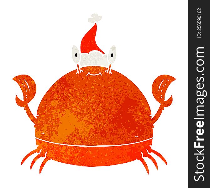 Retro Cartoon Of A Crab Wearing Santa Hat