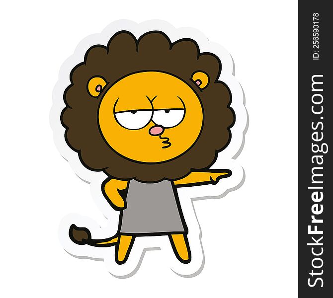 Sticker Of A Cartoon Bored Lion