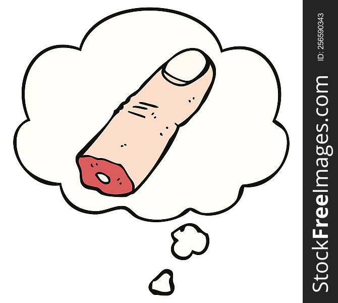 cartoon severed finger with thought bubble. cartoon severed finger with thought bubble