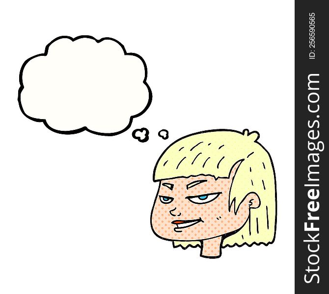 freehand drawn thought bubble cartoon mean looking girl