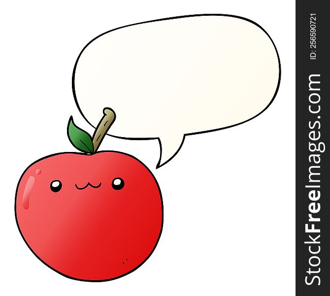 cartoon cute apple with speech bubble in smooth gradient style