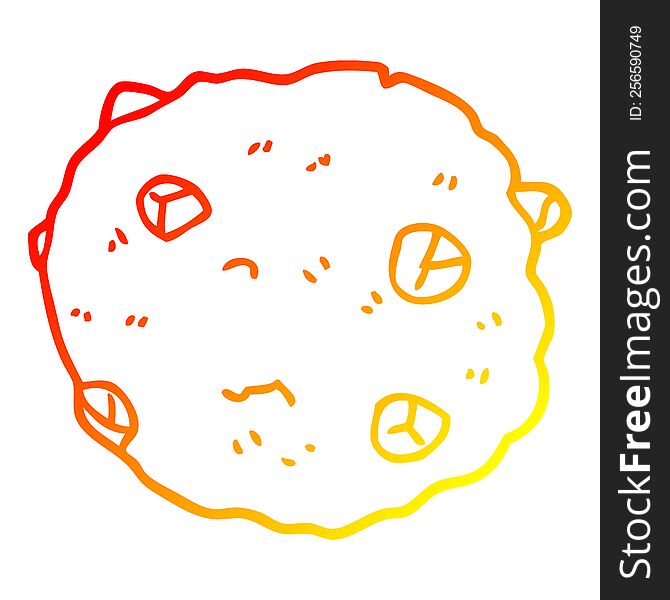 warm gradient line drawing of a cartoon chocolate chip cookie