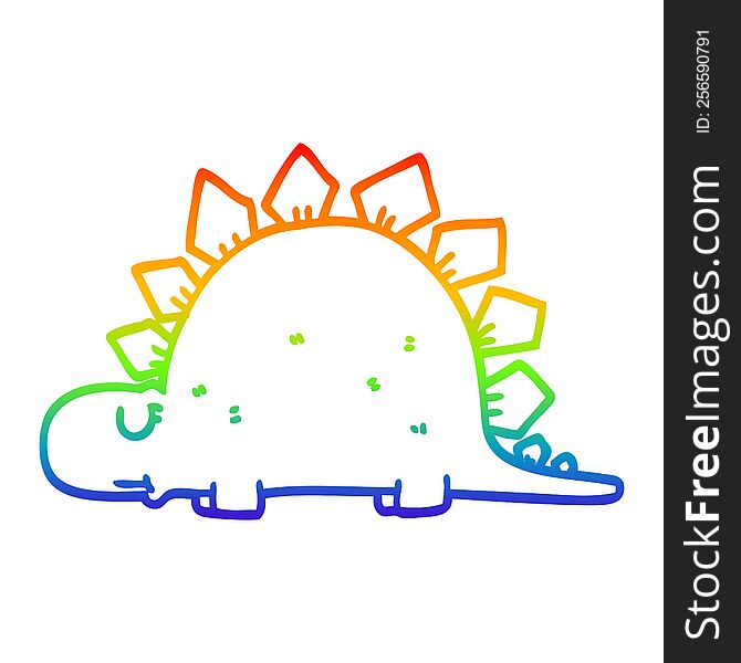 Rainbow Gradient Line Drawing Cartoon Prehistoric Dinosaur