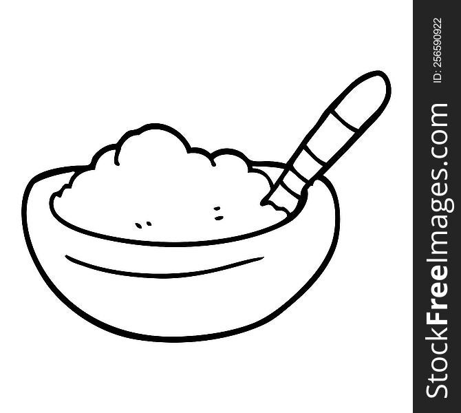 line drawing cartoon bowl of mashed potato