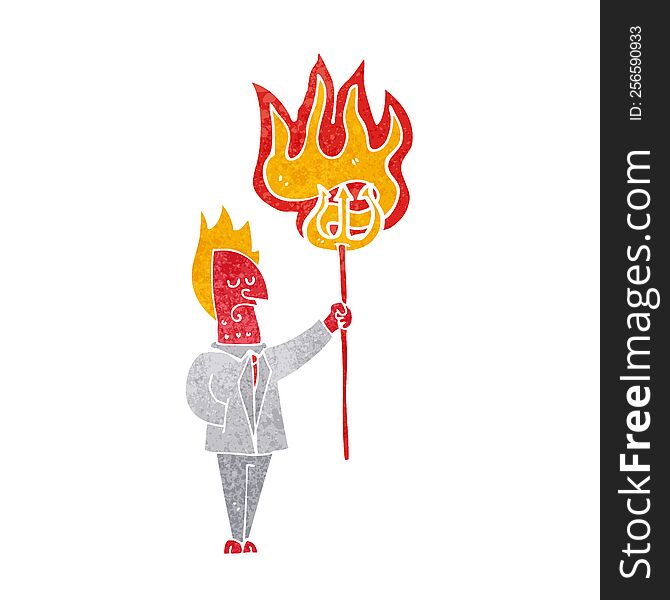 cartoon devil with flaming pitchfork