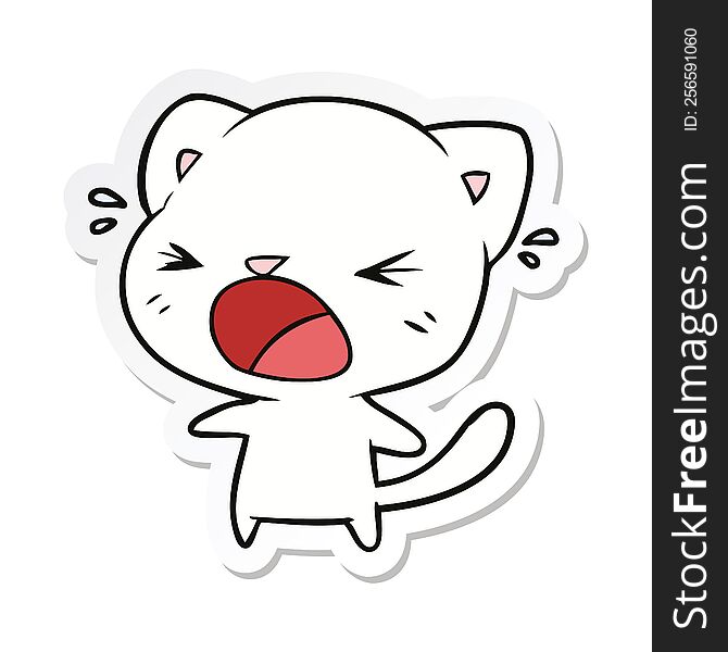 sticker of a cartoon cat crying