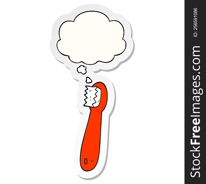Cartoon Toothbrush And Thought Bubble As A Printed Sticker