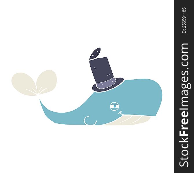 Flat Color Illustration Of A Cartoon Whale Wearing Hat