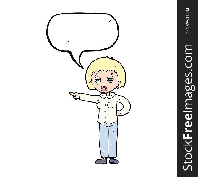 cartoon woman telling off with speech bubble