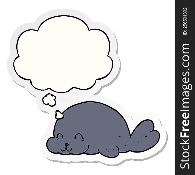cute cartoon seal with thought bubble as a printed sticker
