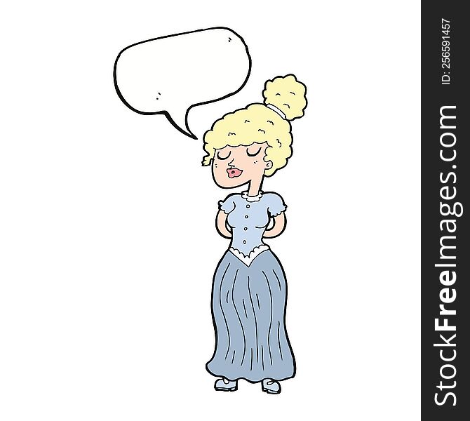 Cartoon Pretty Victorian Woman With Speech Bubble