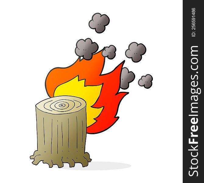 freehand drawn cartoon tree stump on fire