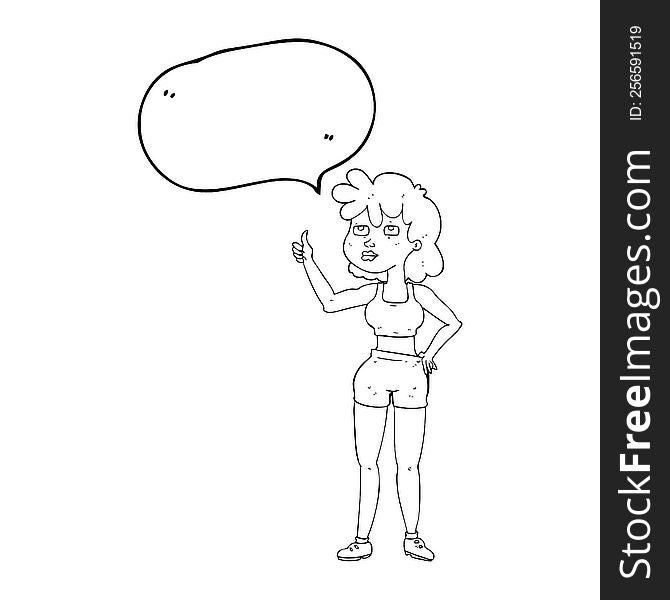 freehand drawn speech bubble cartoon gym woman
