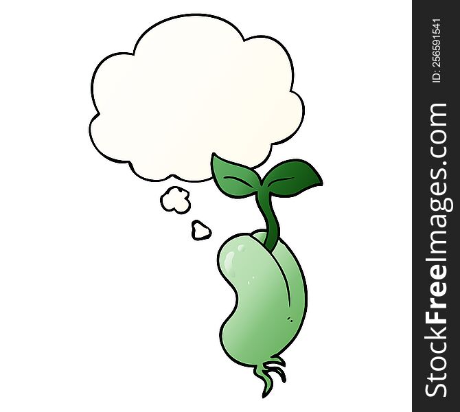 cartoon sprouting seed with thought bubble in smooth gradient style