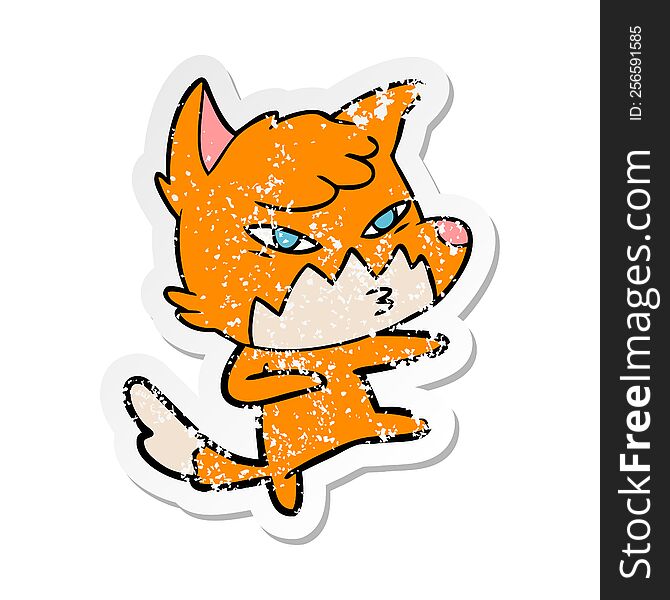 Distressed Sticker Of A Clever Cartoon Fox