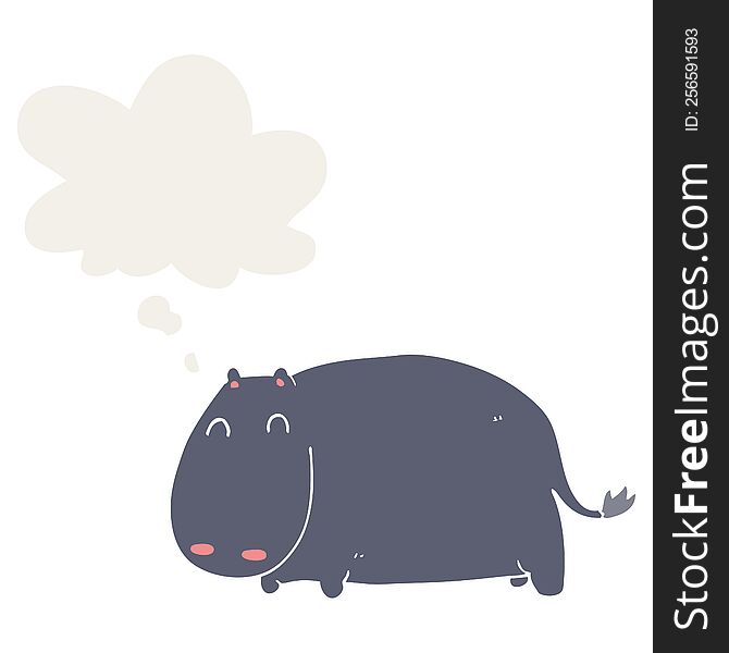 cartoon hippo with thought bubble in retro style