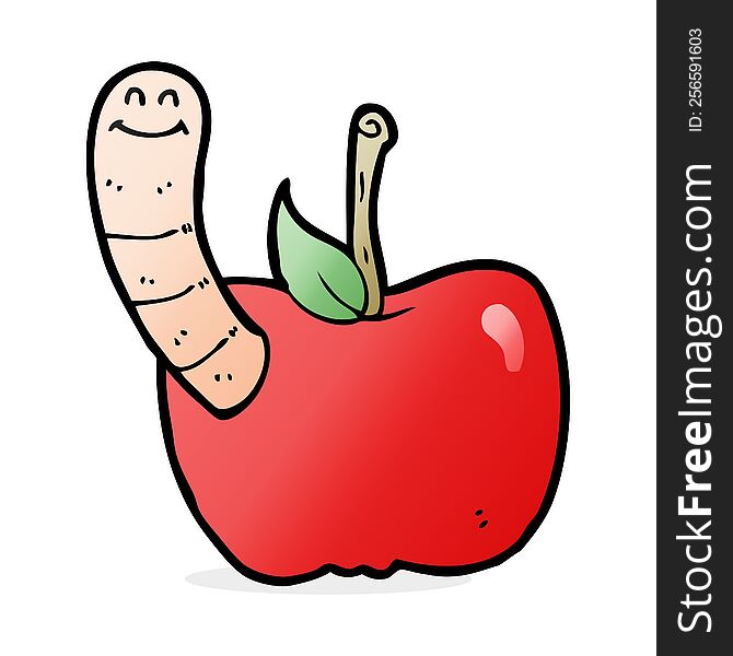 Cartoon Apple With Worm