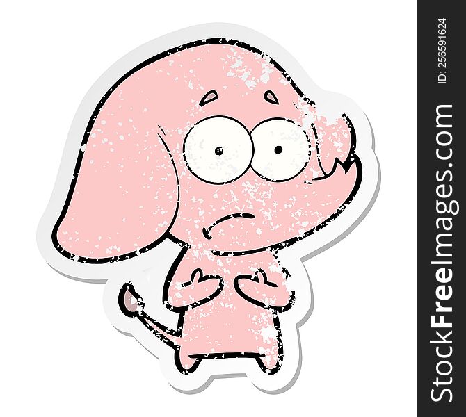 distressed sticker of a cartoon unsure elephant
