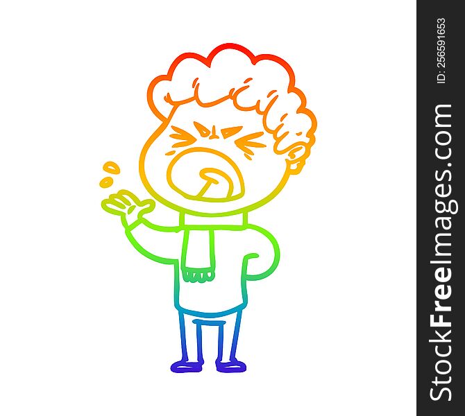 rainbow gradient line drawing of a cartoon furious man