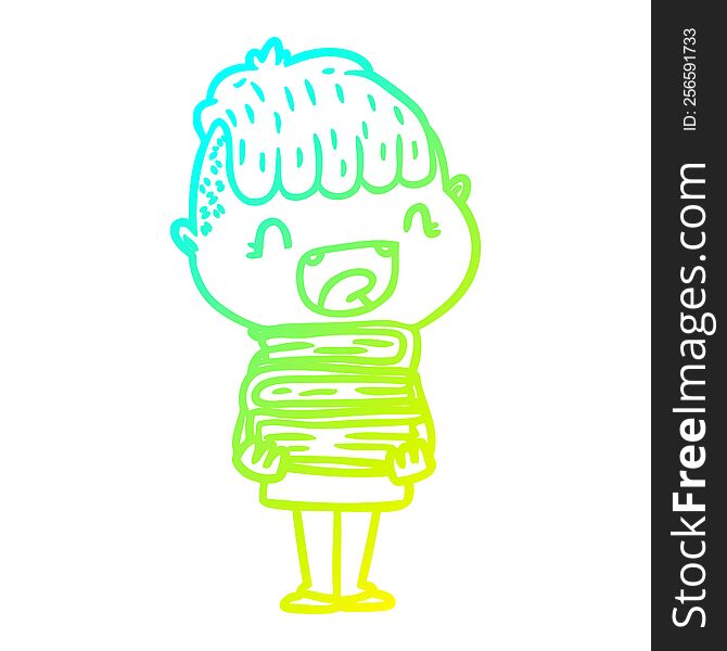 Cold Gradient Line Drawing Cartoon Happy Boy With New Books