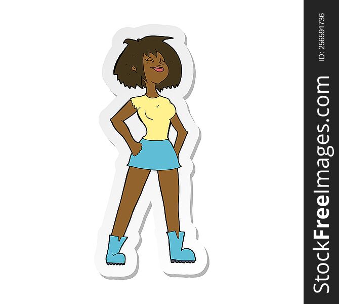 sticker of a cartoon capable woman