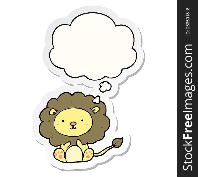Cartoon Lion And Thought Bubble As A Printed Sticker