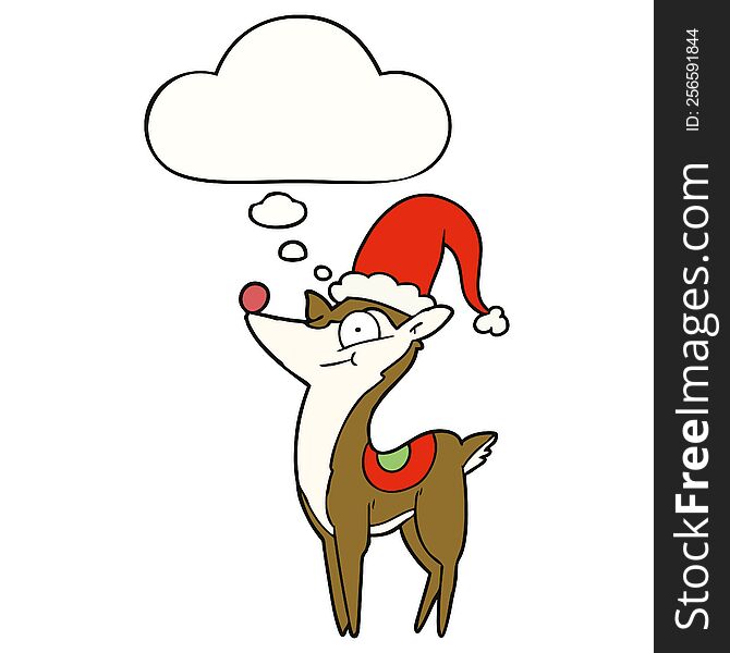 Cartoon Christmas Reindeer And Thought Bubble