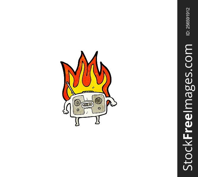 burning radio cassette player cartoon