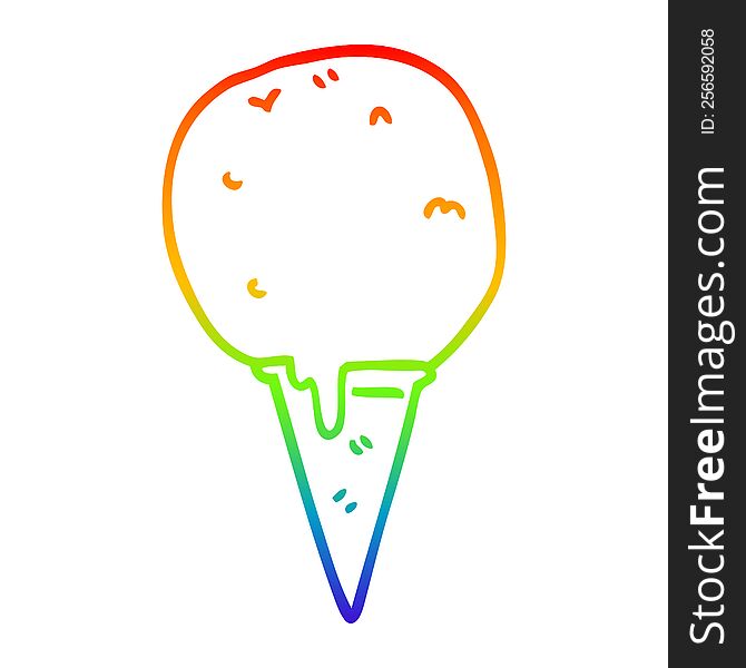 Rainbow Gradient Line Drawing Cartoon Ice Cream Cone
